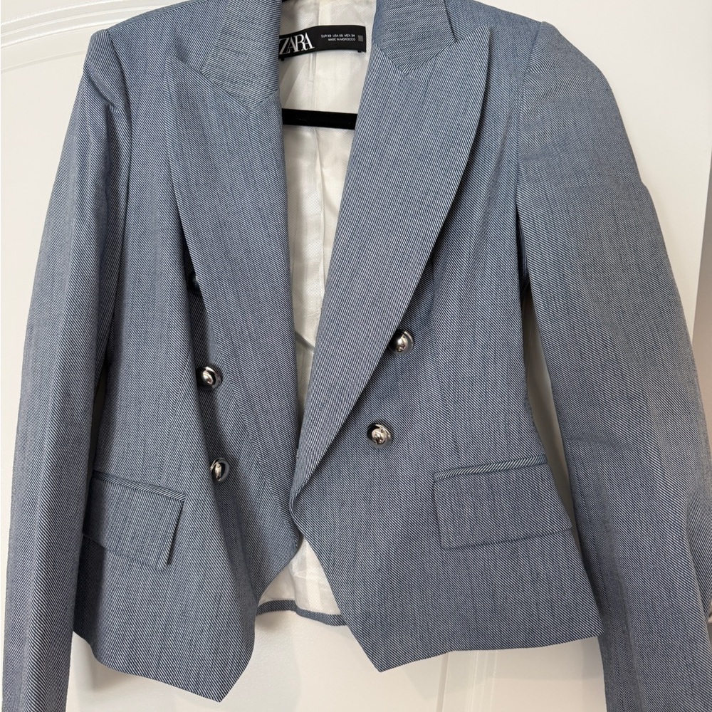 Zara Striped Blazer in Blue and White